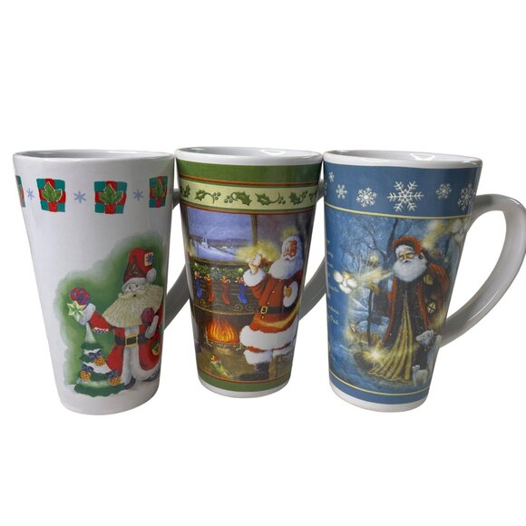 3 Christmas Cocoa Mug Coffee Tea Tall Cup Vintage Santa Image u - Picture 3 of 10